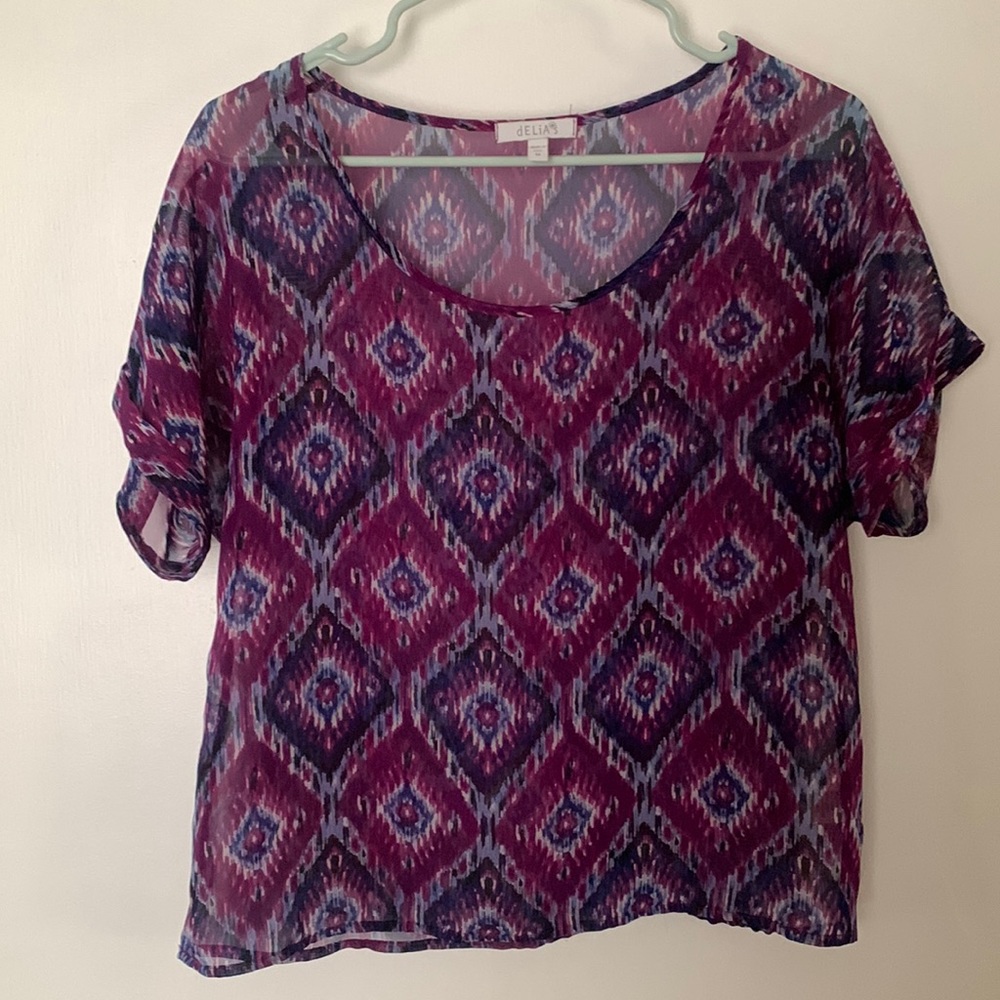 Purple & blue sheer top